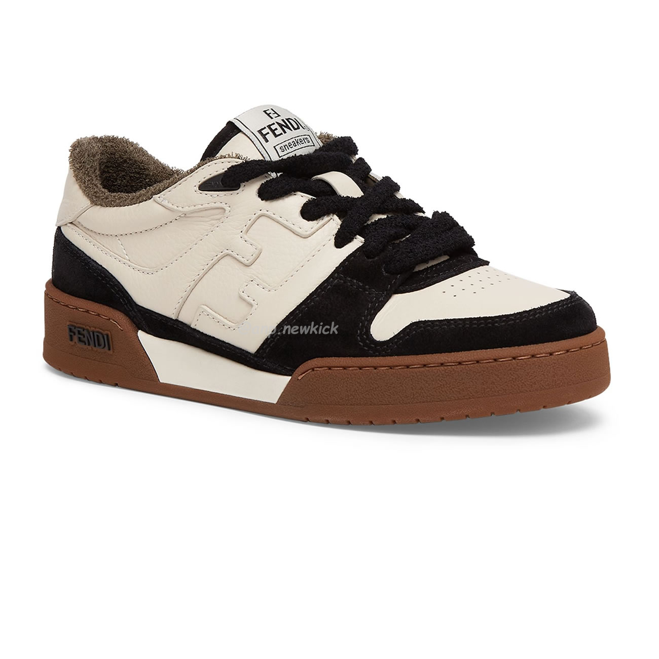 Fendi Match Cream Black White Suede And Leather Low Top Sneakers (8) - www.newkick.vip
